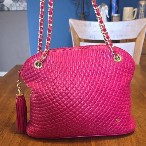 Bally Hot Pink Quilted Leather Shoulder Bag with Gold Chain - Picture 2 of 16